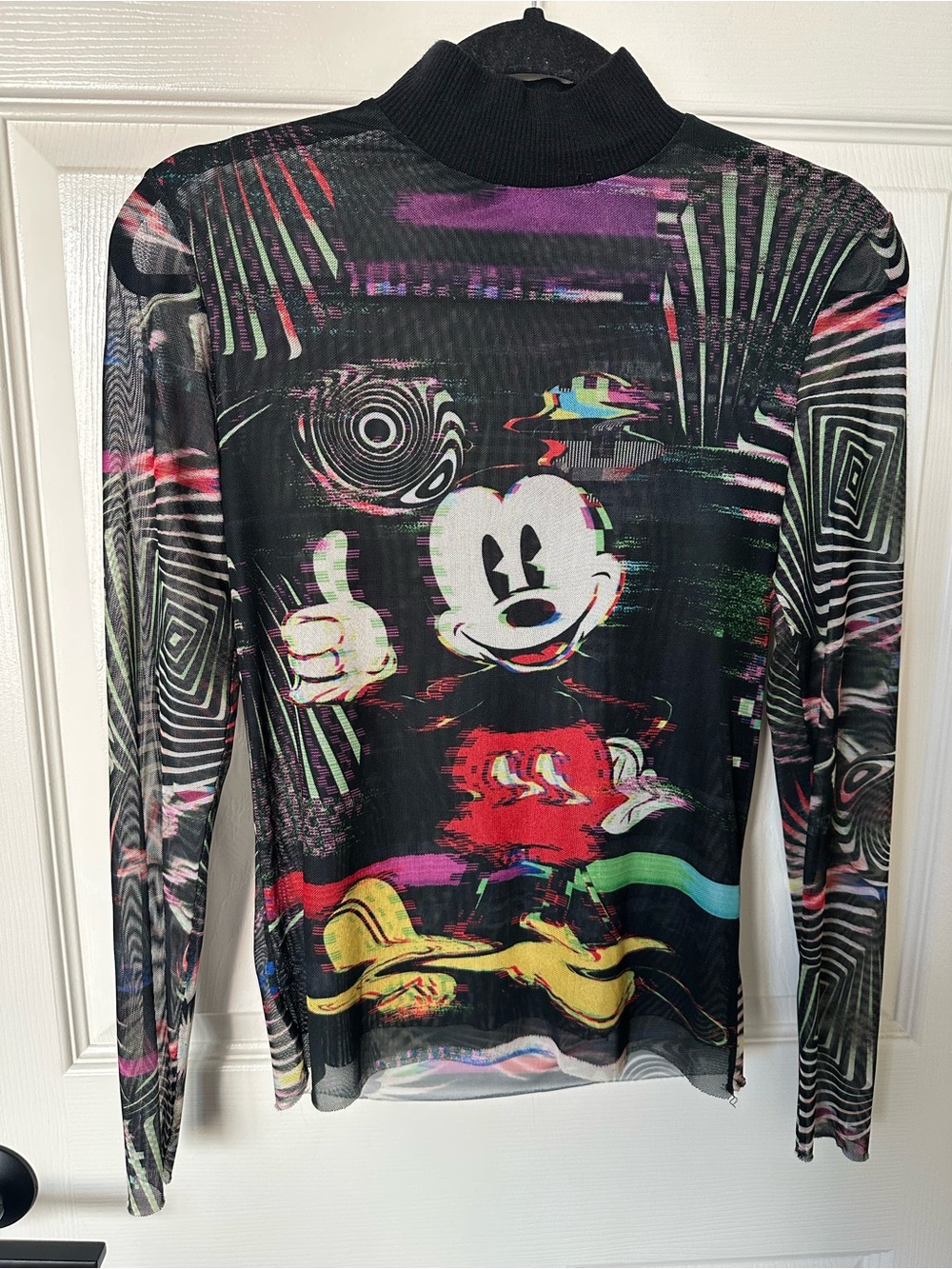 Desigual Black Multicolor Graphic Long Sleeve Mock Neck Top